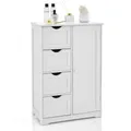 Produktbild: COSTWAY Badezimmerschrank mit 4 Schubladen & 1 Tür, Badschrank mit verstellbare Ablage & Magnetischer Türverschluss & Kippersicherung für Wohnzimmer, Badezimmer, 55 x 30 x 81 cm (White)