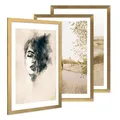 Produktbild: PHOTOLINI Bilderrahmen 40x60 Gold Holz MDF, 3er Set breite 40x60 cm Bilderrahmen gold mit bruchsicheres Acrylglas, Rahmen 60x40 zum Aufhängen & Zubehör - Fotorahmen als stilvolle Wanddekoration