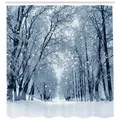 Produktbild: Abakuhaus Duschvorhang Moderner Digitaldruck mit 12 Haken auf Stoff Wasser Resistent Breite 175 cm, Höhe 220 cm, Winter Wildlife Snowy-Bäume grau|schwarz 175 cm x 220 cm