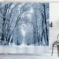 Produktbild: ABAKUHAUS Winter Duschvorhang, Wildlife Snowy-Bäume, Stoffliches Gewebe Badezimmerdekorationsset mit Haken, 175 x 220 cm, Weiß Grau Schwarz