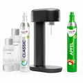 Produktbild: Sparpaket: Mysoda Ruby - Wassersprudler aus Aluminium mit 1L und 0,5L BPA-freier Plastikflasche, CO2-Zylinder Classic + CO2-Zylinder Apfel (Schwarz)
