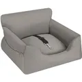 Produktbild: Tectake Hundeautositz Milow Mit Sicherheitsleine und 2 Befestigungsgurten  Längenverstellbar Dicke Polsterung  Hohe Seitenwände   50 x 55 x 29 cm Grau