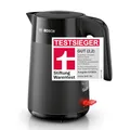 Produktbild: Bosch kabelloser Wasserkocher MyMoment TWK2M163, Abschaltautomatik, Überhitzungsschutz, Tassenanzeige, entnehmbarer Kalkfilter, Trockengehschutz, Dampfstopp-Automatik, 1,7 L, 2400 W, Schwarz matt