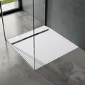Produktbild: doporro Duschtasse Duschwanne 70x70x4 flach Mineralguss in Weiß DIN-Anschlüsse für bodenebene Montage geeignet Geoma04