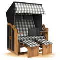 Produktbild: Strandkorb Hanse Strandkorb Ostsee XXL Volllieger Anthrazit - 2-Sitzer 120cm breit, ideal für Garten, Terrasse und Balkon (Grau Weiß Kariert, Zerlegt)