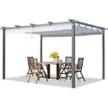 Produktbild: PRIMEYARD Pergola 3x4 m Terrassenüberdachung mit grauem Schiebedach Stahlrahmen - Grau