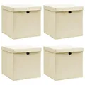 Produktbild: vidaXL 4X Aufbewahrungsbox mit Deckel Zusammenklappbar Spielkiste Regalkorb Faltkiste Korb Kinderbox Box Kiste Creme 32x32x32cm Stoff