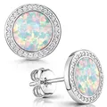 Produktbild: MATERIA Opal Ohrringe Silber 925 - Damen Ohrstecker weiß rund flach mit Zirkonia Steine in Schmuck Box SO-394-Opal