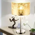 Produktbild: Tischleuchte Lampe Kristallleuchte Leselampe Leuchte Schlafzimmer, Kristalldekor Klar Lampenschirm Blattgold Nickel Matt, 1x E27 Fassung, Dxh 32x56 Cm