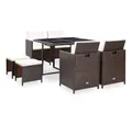 Produktbild: vidaXL Garten-Essgruppe 9-tlg. Garten-Essgruppe mit Auflagen Poly Rattan Braun, (1-tlg)