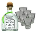 Produktbild: Patrón Vorteilspack Silver Tequila, 40% Vol. 0.7 l & Original Patron Shot Glas Schnapsgläser 6er Pack