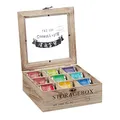 Produktbild: Relaxdays Teebox, 9 Fächer, Holz, Teekiste mit Sichtfenster, Teebeutel, Kaffeepads, Gewürze, HBT: 9 x 24 x 25 cm, Natur