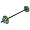 Produktbild: GORILLA SPORTS® Langhantel Set - 19,5 kg, Aerobic, 130 cm, 6 Hantelscheiben, 2x1,25/2,5/5kg Gewichte, 30mm, Gusseisen, Federverschlüsse - Hantelset, Pump Set, Langhantelset
