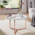 Produktbild: FineBuy Couchtisch Weiß/Kupfer Tabletttisch Beistelltisch Wohnzimmertisch Rund