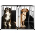 Produktbild: Tectake Hundetransportbox Doppel  Mit Schräger Rückwand Aus Aluminium  Robust und Pflegeleicht  104 x 90 50 x 69 cm Schwarz