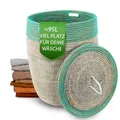 Produktbild: YAADU Wäschekorb mit Deckel 95L – Großer Wäschesammler mit Deckel, Geflochtene Wäschetonne, Boho Wäschekorb mit Henkeln, Wäschebehälter für Schmutzwäsche, Modell Kalala (Tuerkis-Flach)