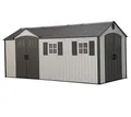 Produktbild: Lifetime Kunststoff Gerätehaus Chateau | 535x244 cm | Wetterfest & UV-beständig | Mit Bodenplatte & Zubehör | Schneelast 115 kg/m² | Doppelflügeltür mit Fenster | Seitenfenster mit Klappläden