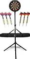 Produktbild: Stagecaptain DBS-1715C Bullseye Champion Dartscheibe Komplett Set - Profi Steeldartscheibe aus Sisal - höhenverstellbarer Dartständer in Schwarz mit Tasche - 6 Dartpfeile und 4 Sets Flights