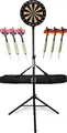 Produktbild: Dartscheibe Sisal Dartboard 6 Steeldart Pfeile Stativ Ständer Schwarz Tasche Set