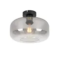 Produktbild: Qazqa - Art Deco Art Deco Deckenlampe schwarz mit Rauchglas - Bizle I Wohnzimmer I Schlafzimmer - Rund - LED geeignet E27