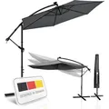 Produktbild: Juskys Ampelschirm Brazil 300 Cm Grau – Mit Kurbel & Ständer – Uv-schutz Wasserabweisend Knickbar – Sonnenschirm Marktschirm