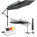 Produktbild: Juskys Ampelschirm Brazil 300 Cm Grau – Mit Kurbel & Ständer – Uv-schutz Wasserabweisend Knickbar – Sonnenschirm Marktschirm