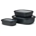 Produktbild: Mepal - Cirqula Multischüssel Set 3–teilig rechteckig Nordic black – 500, 1000, 2000 ml – Verwendbar als Vorratdose, Kühlschrankdose, Gefrierd