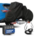 Produktbild: Walser Fahrradabdeckung für 2 Fahrräder, 100% wasserdichte Fahrradschutzhülle für Fahrradträger - optimal für Wohnmobil/Bus, Fahrradgarage inkl. Spanngummi + Aufbewahrungstasche 210x80x115cm schwarz