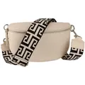 Produktbild: MIRROSI Bauchtasche Damen, Echtleder, Made in Italy, Umhängetasche, Brusttasche, (Schultertasche für jeden Anlass (1 Tasche & 2 Gurte), Crossbody Bag, Beige, gemusterten& verstellbaren Schulterriemen beige|schwarz Mittelgroße Tasche (25x16x7cm)