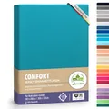 Produktbild: leevitex® Premium Spannbettlaken 180x200–200x220 cm | 40 cm Steghöhe – für Standard-, Boxspring- & Wasserbetten | 100% Mako-Jersey-Baumwolle | ÖKO-TEX Zertifiziert | 170 g/m² | Petrol/Seegrün