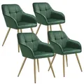 Produktbild: TECTAKE Stuhl Marilyn, Samtoptik, gesteppt  4er Setdunkelgrün/gold