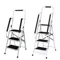Produktbild: Stehleiter 3 Stufen Klappbare Trittleiter, aus Legierter Stahl, mit Handlauf und Rutschfesten Gummifüßen, Haushaltsleiter Einfach zu Verstauen und zu Tragen für Zuhause/Garage, bis 150 kg Belastbar