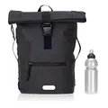 Produktbild: Elephant Rucksack Herren Plane Time Bag Kurierrucksack Roll-Top Fahrradrucksack Sport Fitness Damen 23 Liter A4 12821 + Flasche (12825 Black Uni)