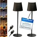Produktbild: Tischlampe 2x kabellos mit 5200 mAh Akku - IP54 Outdoor höhenverstellbare Tisch Leuchte aus Metall Touch dimmbar USB C - 2x Stopfen für Flaschen