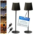 Produktbild: Smart-Planet Tischlampe 2x kabellos wiederaufladbar mit 5200 mAh Akku - IP54 Outdoor höhenverstellbare Tisch Leuchte aus hochwertigem Metall Touch stufenlos dimmbar USB C - 2x Stopfen für Flaschen