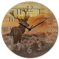 Produktbild: ARTLAND Wanddeko Wanduhr ohne Tickgeräusche aus Holz Funkuhr lautlos rund Ø 30 cm Rotwild D3JI Tiere Hirschbilder