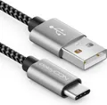 Produktbild: deleyCON 1m Nylon USB-C Kabel Ladekabel Datenkabel USB Typ C Metallstecker Laden & Synchronisieren von Handy & Smartphone