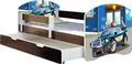Produktbild: ACMA Jugendbett Kinderbett Junior-Bett Komplett-Set mit Matratze Lattenrost und Rausfallschutz Wenge 38 Polizei 140x70 + Bettkasten