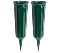 Produktbild: Bayli 2er Set - Grabvase aus Kunststoff mit Erdspieß | Friedhofsvase in Grün | Grabsteckvase | frostsicher Steckvase für Grab | wetterfeste Blumenvase für Friedhof | witterungsbeständiger Grabschmuck