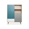 Produktbild: FINORI Highboard Cuba Eiche Sonoma hell mit Petrol, Weiß und Grau Tricolor Sideboard Skandinavisch 103 x 139 cm