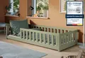 Produktbild: Kids Collective Kinderbett Bodenbett Bett mit Rausfallschutz & Lattenrost Montessori Bett Kinder (weitere Größen 80x180, 90x190, 90x200, 120x200, 140x200 cm), Jugendbett Einzelbett optional mit Matratze Olivgrün Kiefer 80x160 cm