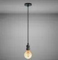 Produktbild: TRANGO LED Pendelleuchte, 9000BL LED Retro Pendelleuchte in Schwarz inkl. 1x E27 4 Watt LED Amber *VINTAGE* Glühbirne 95mm Ø G95 2500K warmweiß Gold farbig, industriell Hängelampe, inkl. 110cm Textilkabel & Schraubring