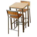 Produktbild: ASS ALEOS. Bar Set - Edelstahl Teak Bartisch Bistrotisch 60x60cm mit 2X Barhocker Modell: MEXIKO A-Grade Teakholz
