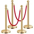 Produktbild: VEVOR Absperrpfosten Absperrung (4 Stk.) zur Steuerung von Menschenmengen mit 2 roten Samtseilen (1,5 m lang), Absperrständer aus Edelstahl mit nachfüllbarem Sockel für Ausstellungen Golden