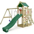Produktbild: Spielturm Klettergerüst MultiFlyer mit Schaukel & Rutsche, Kletterturm mit Sandkasten, Leiter & Spiel-Zubehör - grün - Wickey