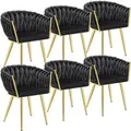Produktbild: Tectake Set Esszimmerstuhl Astano Gepolstert  Mit Samtbezug  Knotendesign Durchgehende Lehne 6Er Set 55 x 60 50 x 75 cm Schwarz Gold