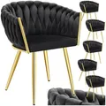 Produktbild: tectake® Samt Stuhl, Schalenstuhl mit Armlehne in Knoten Optik, Esszimmerstühle, Sessel modern für Wohnzimmer, Esszimmer, als Küchenstühle, für Schminktisch, Dining Chair Set - Schwarz/Gold, 6er Set