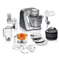 Produktbild: Bosch Küchenmaschine Serie 4, Schüssel 3,9 L spülmaschinenfest, Mixer 1,25 L, Fleischwolf, Zitruspresse, Knethaken, Rührbesen, Durchlaufschnitzler, 3 Scheiben, 900 W, Anthrazit/Silber, MUM56340