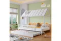 Produktbild: OKWISH Kinderbett Hausbett Jugendbett (mit Rollbett und Dach mit Kaminleiste, Kinder- und Jugendbett, 3-seitiges Gitter, 120x200/190cm), ohne Matratze