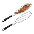 Produktbild: Relaxdays Fischbräter 2er Set, Edelstahl, Gummigriff, 58,5 cm lang, Fischhalter zum Grillen, Grillkorb Fisch, Silber